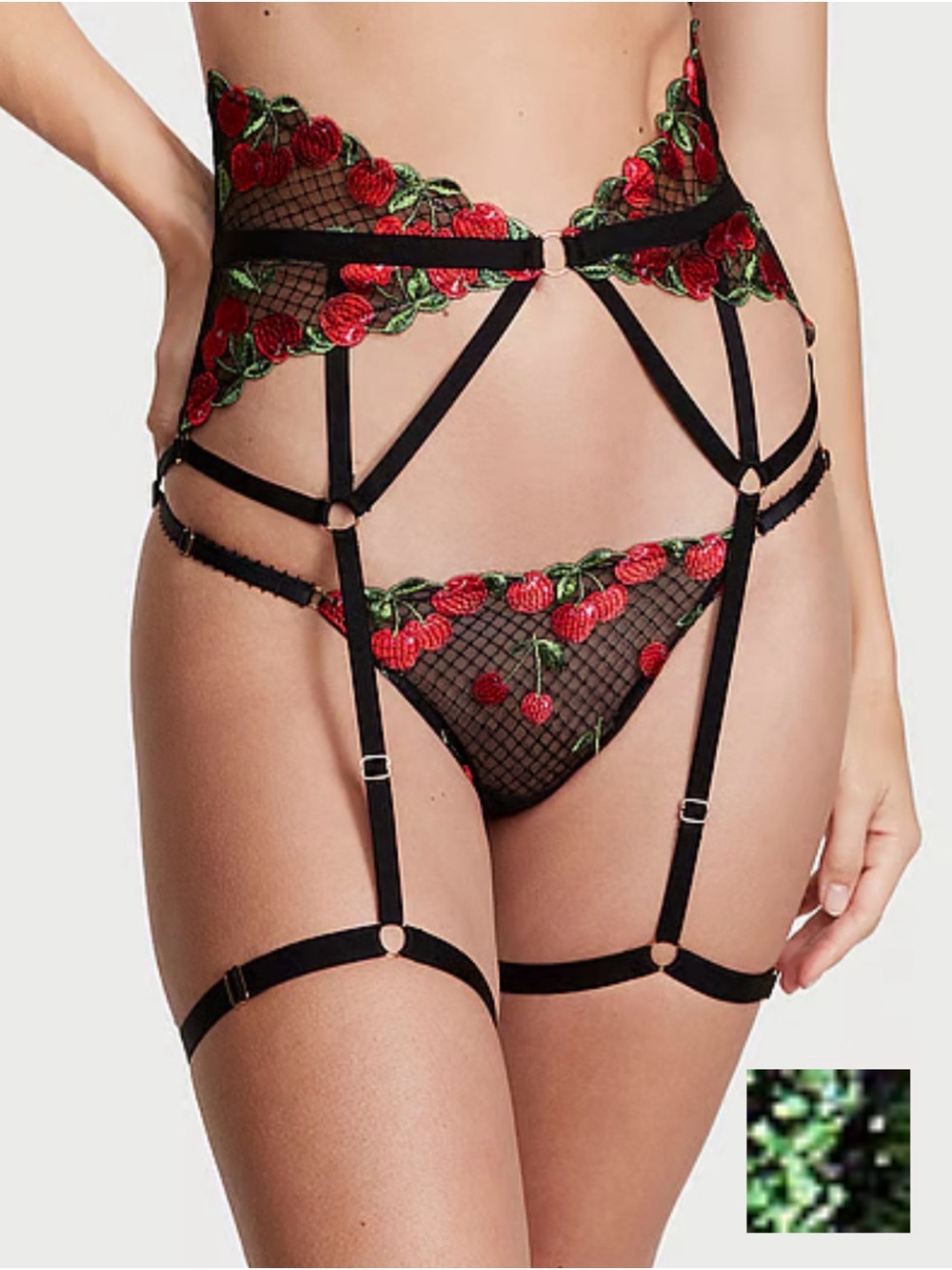 NWT Victoria's Secret Cherry Embroidery Garter Belt M/L